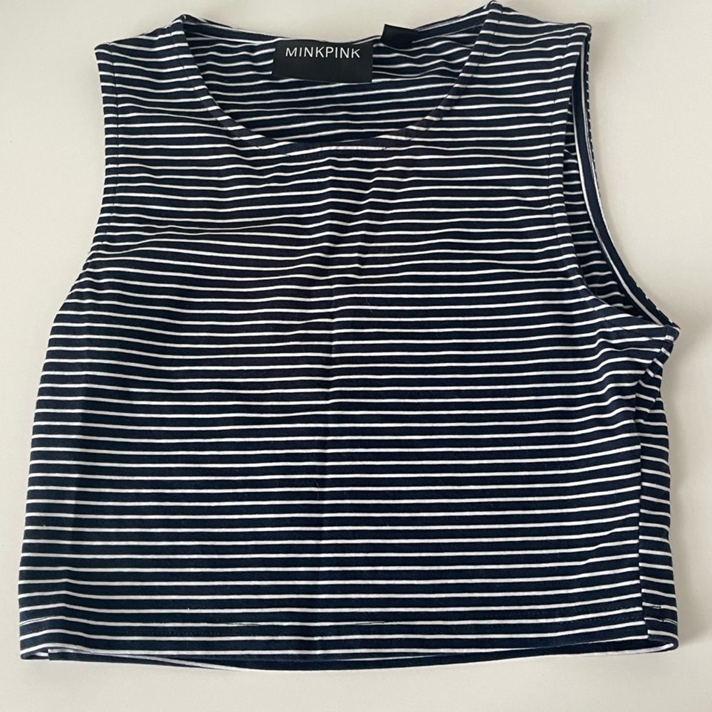 MINKPINK Navy and White Striped Crop Top